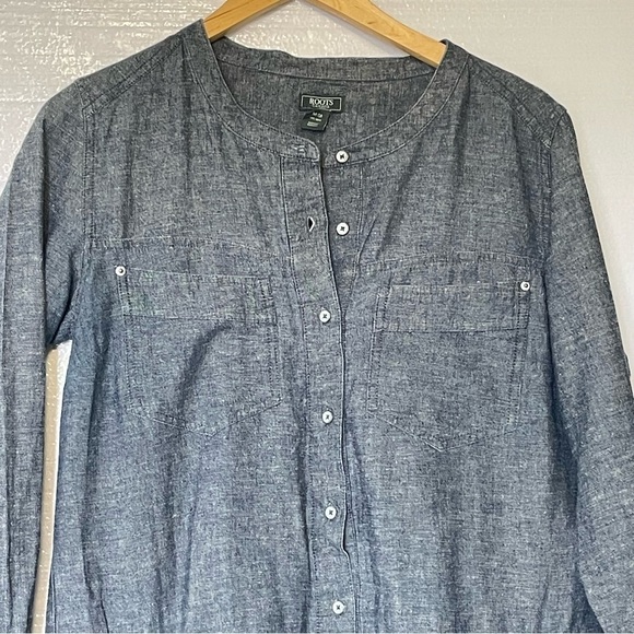 ROOTS chambray cotton/linen Button Up tunic dress - Picture 3 of 11